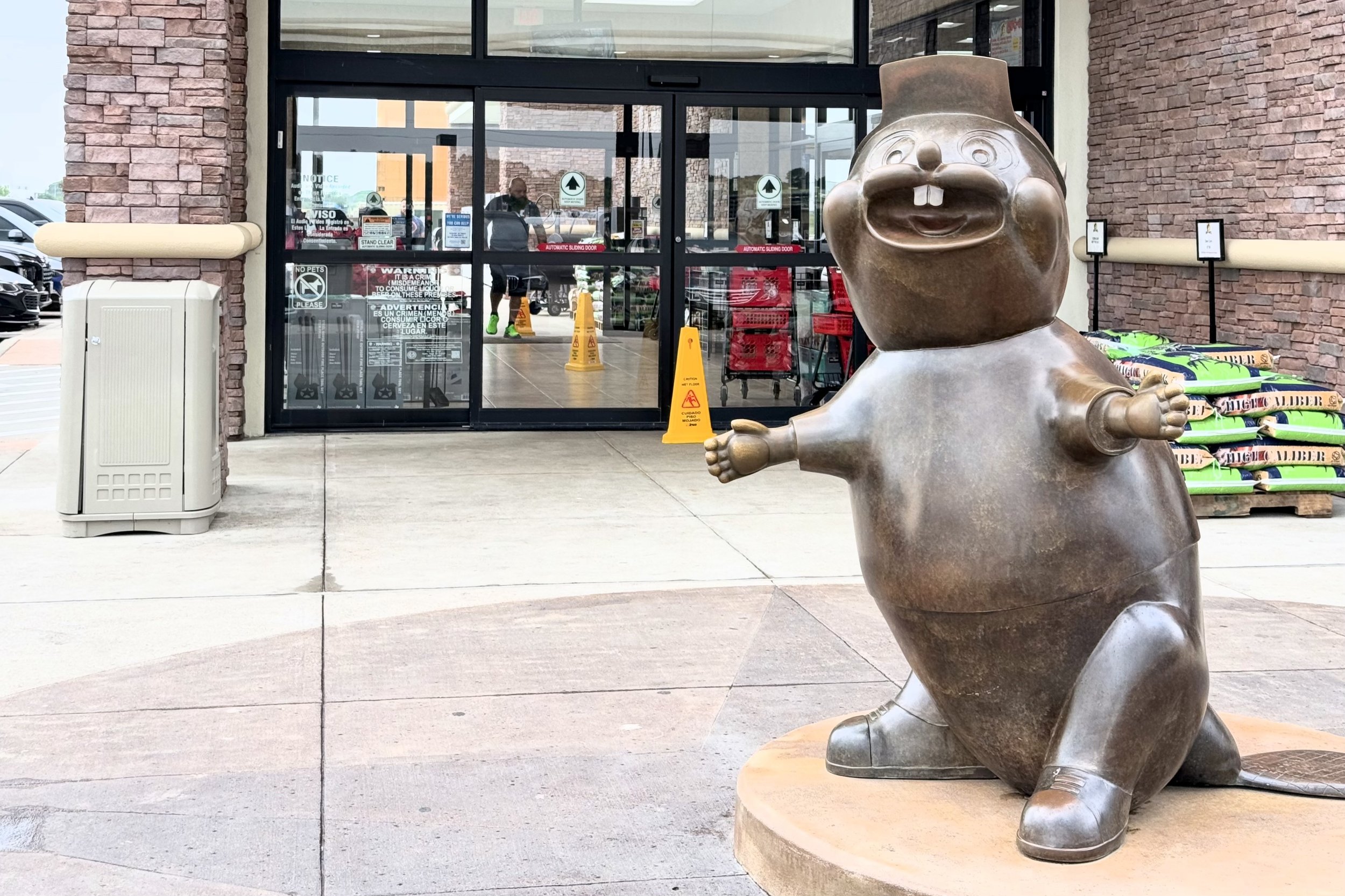 Beaver statue in front of store