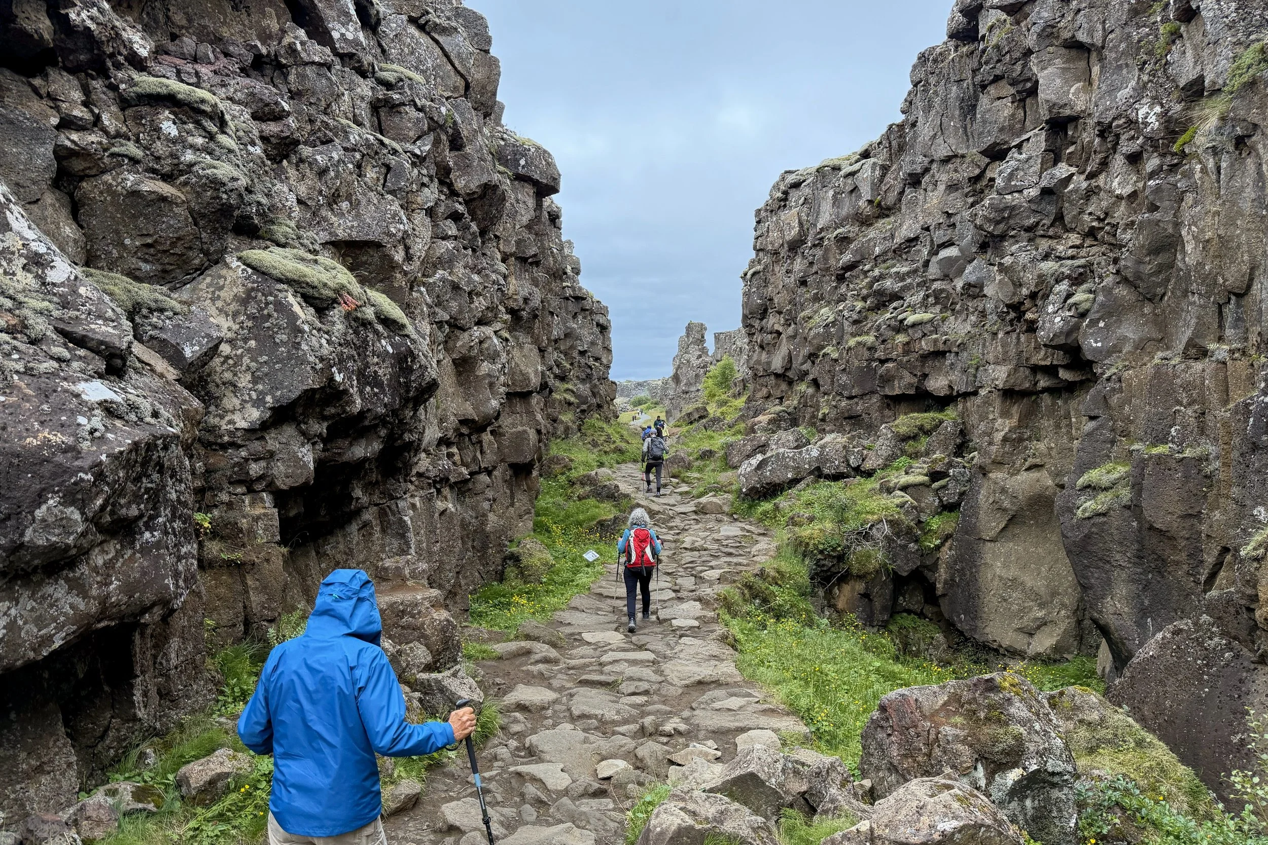 Hiking over volcanic rock