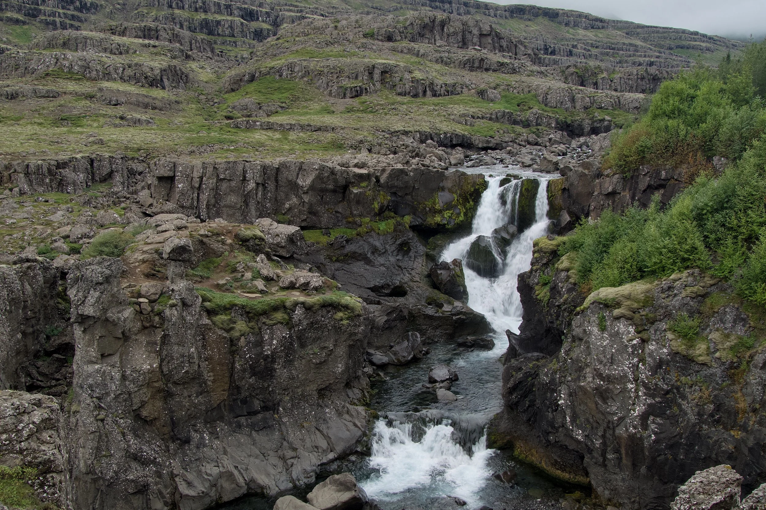 Stuðlagil basalt-column waterfall