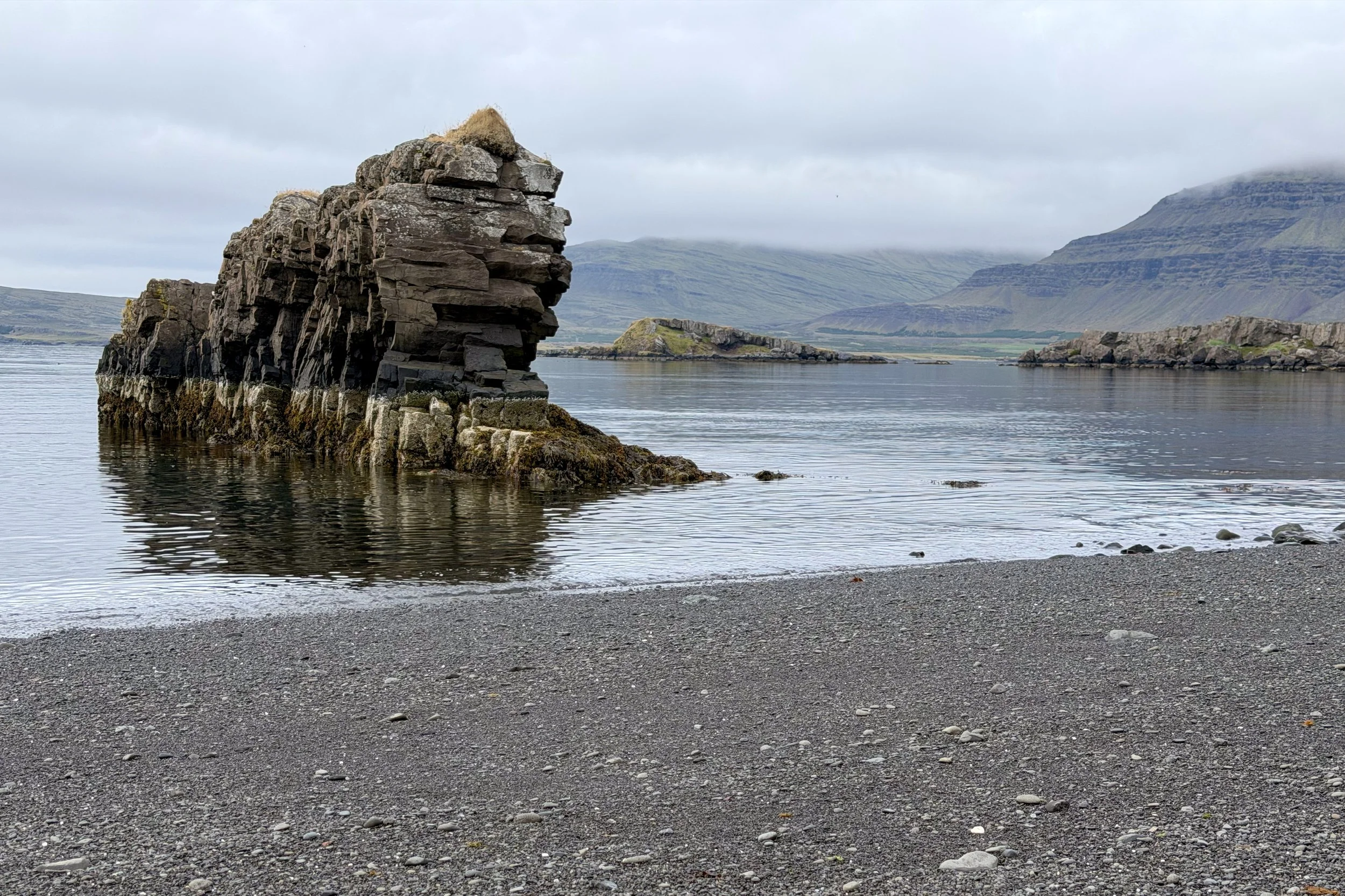 Djúpivogur’s black-sand beach dike formation