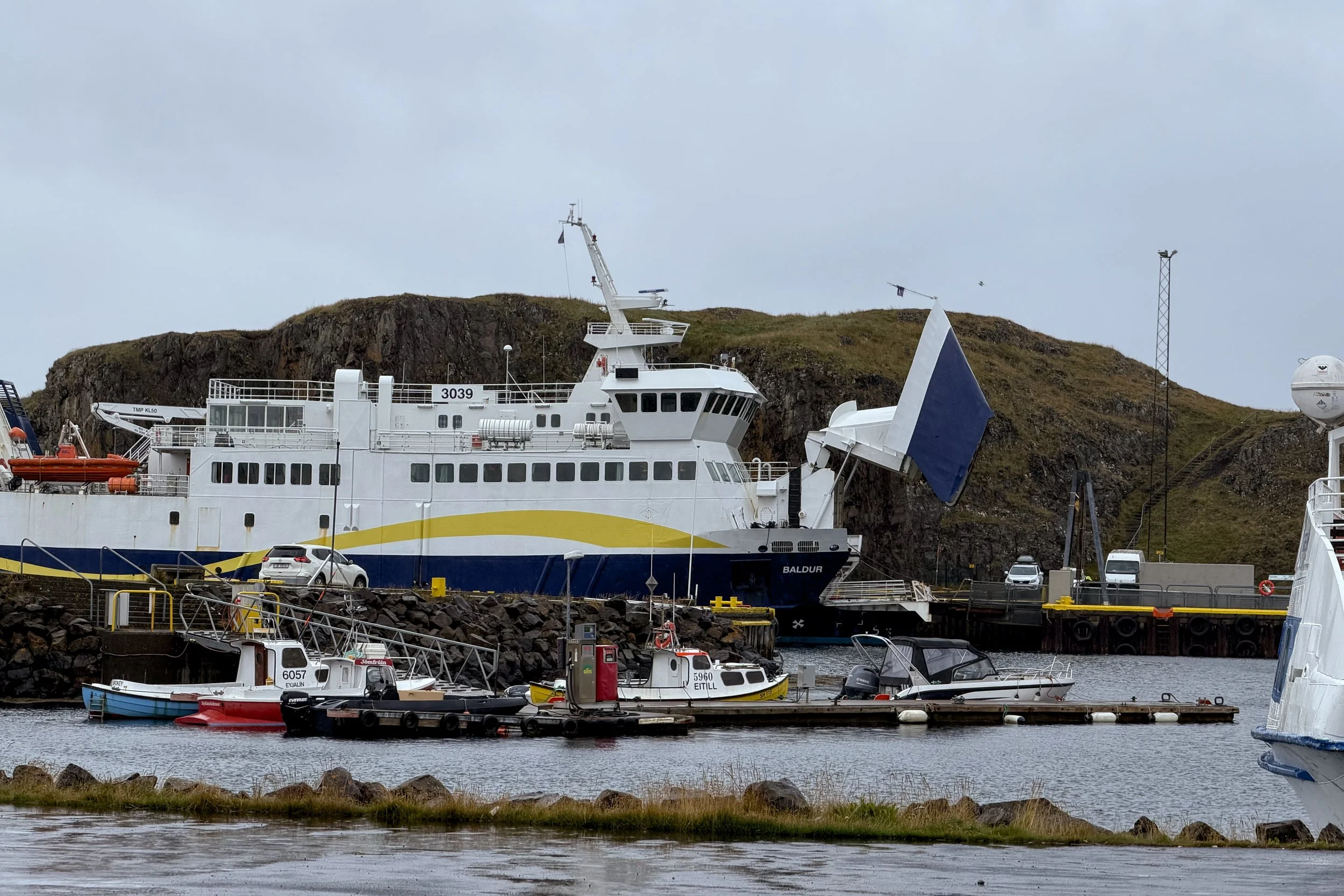 Bow hinged up to allow for cars to exit
