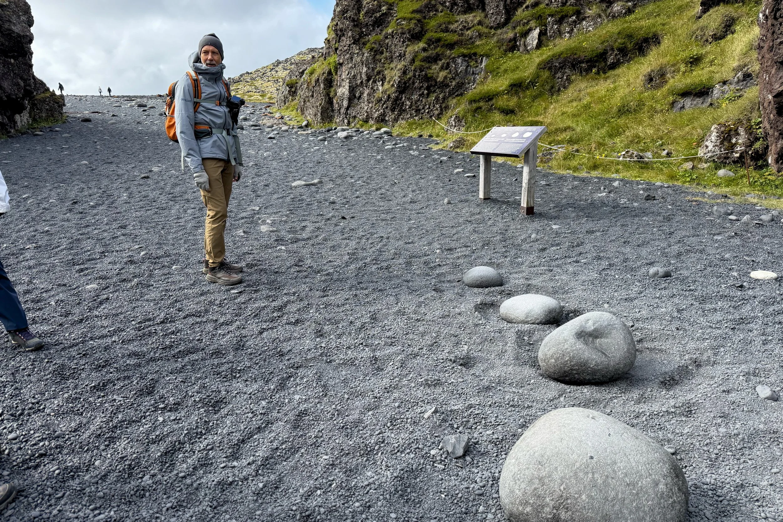 Lifting stones at Djúpalónssandur (black pebble beach)