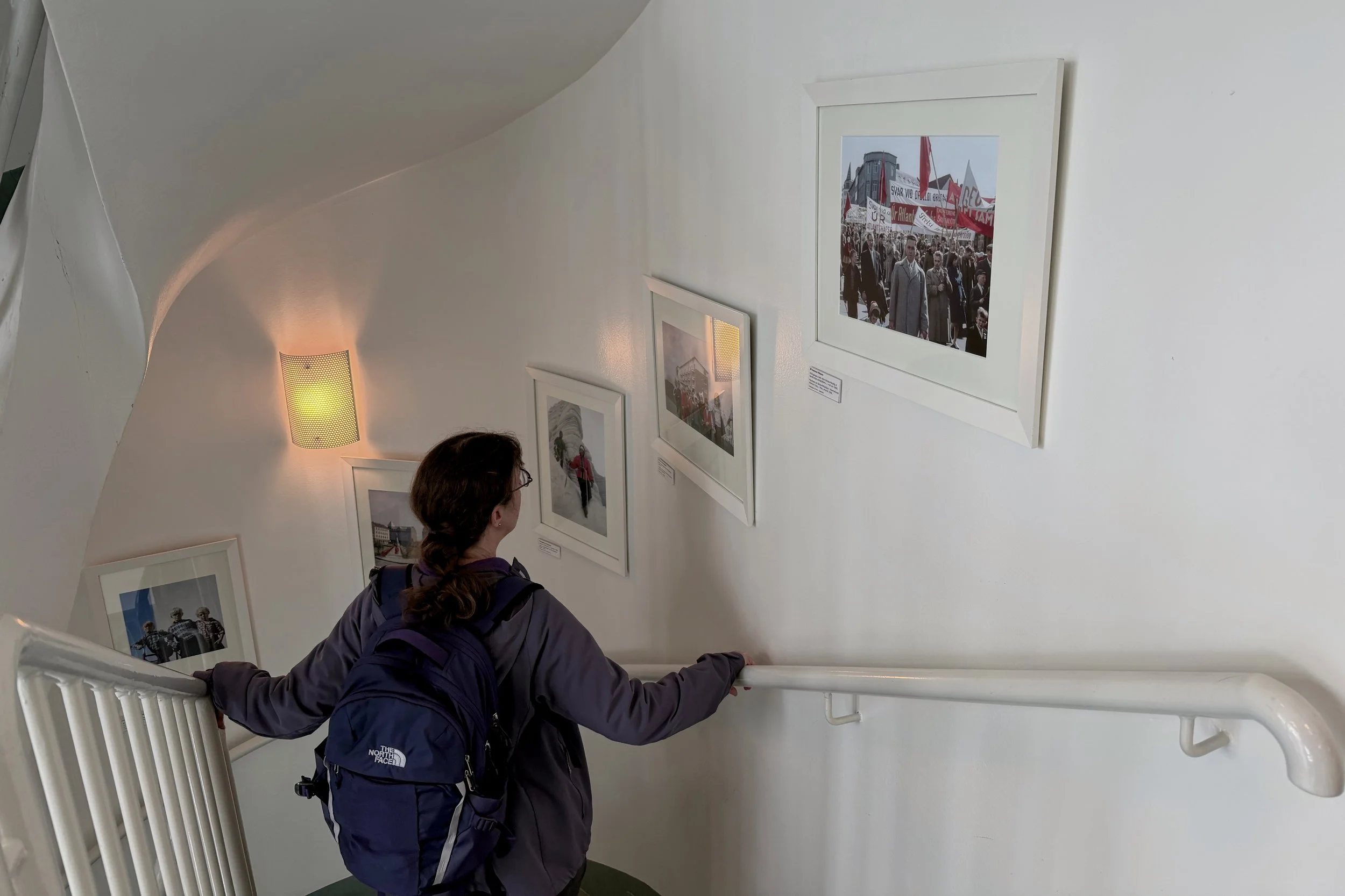 Photo exhibit in stairwell