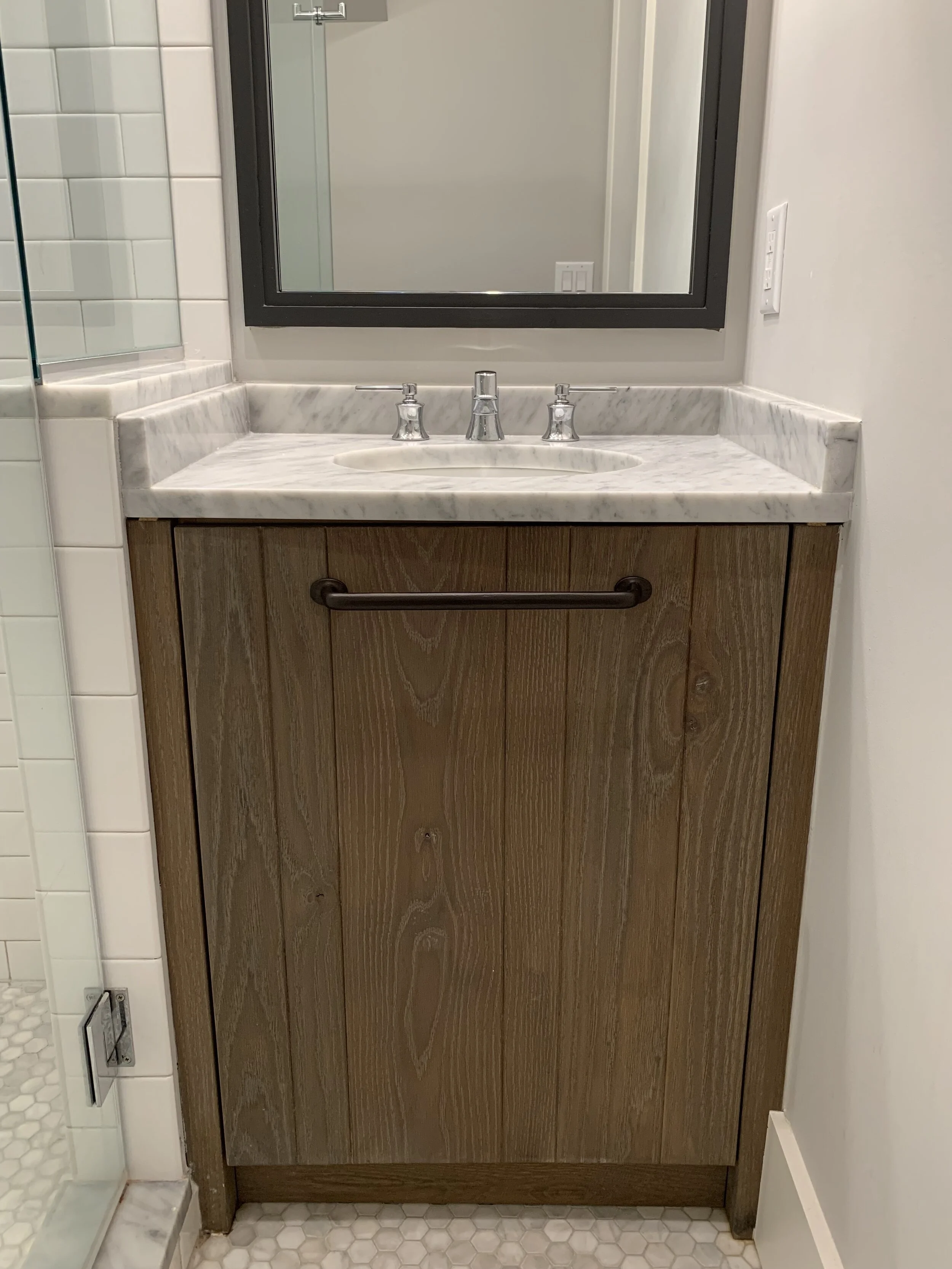 custom oak vanity with marble top by roost - charleston, sc.jpg