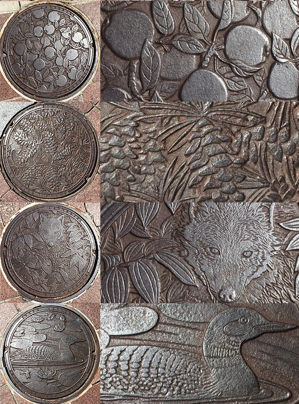 © 2016 photos by Will Crain, graphics by Michelle Ward, Hail Minnesota design by Kate Burke—image 1 APPLES and detail; image 2 NORWAY PINE and detail; image 3 TIMBER WOLF and detail; image 4 LOON and detail
