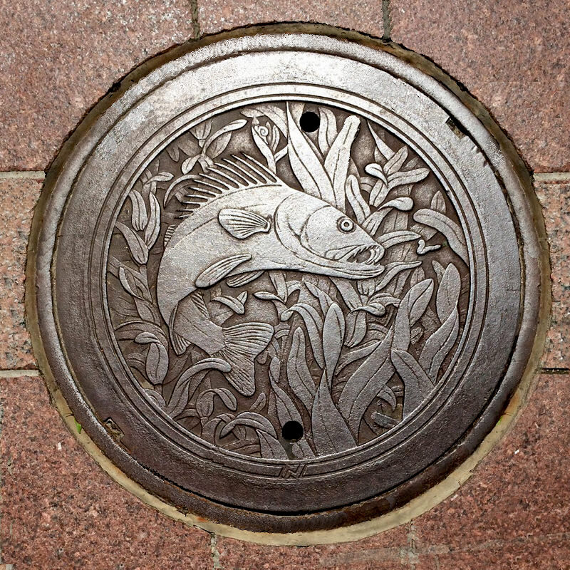 © 2016 Kate Burke, altered photo of the original photo by Will Crain, manhole cover installed at Nicollet Mall