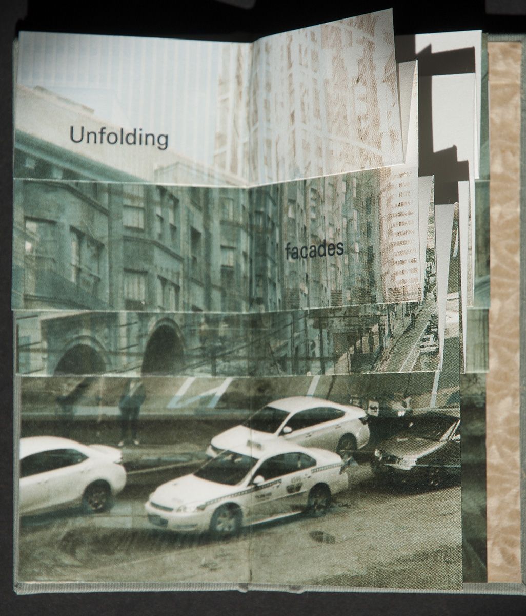 © 2014 Marlene MacCallum, Nine Elevated Views, view of first opening, inkjet, lithography and letterpress, 17.3 cm x 14.65 cm