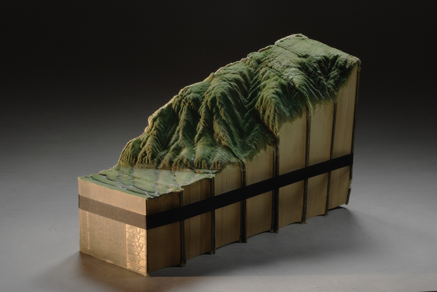 © 2012 Guy Laramée, El amor por las montañas nos curara. Carved Litré dictionary, inks. 43 x 14 x 27cm (15 x7 x11 inches)