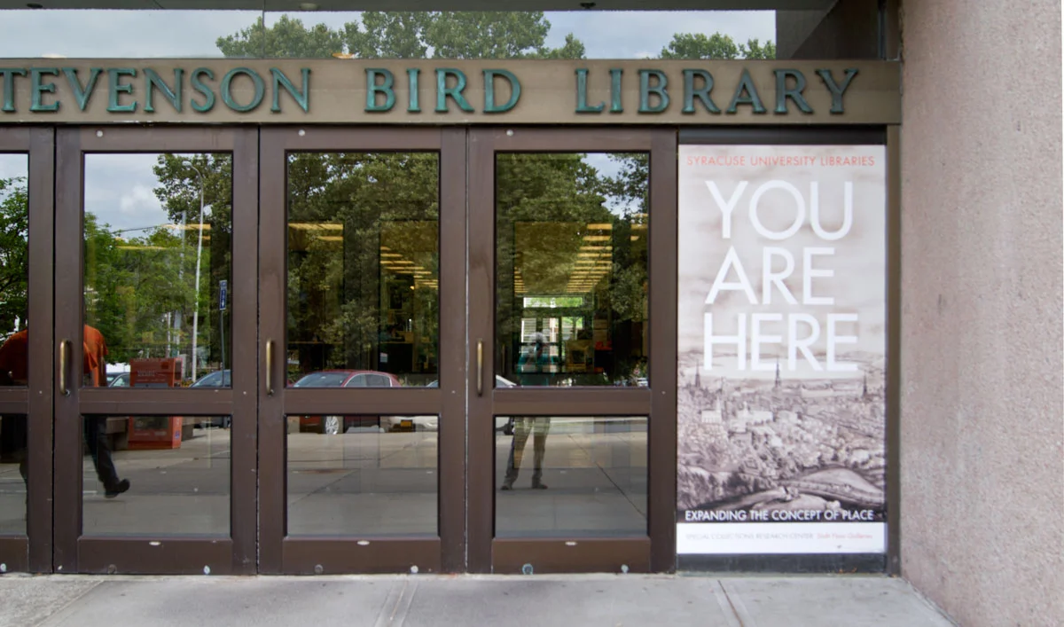 © 2017 Louise Levergneux, arriving at the Stevenson Bird Library in Syracuse, to meet with Peter D Verheyen . See my reflection in the window!