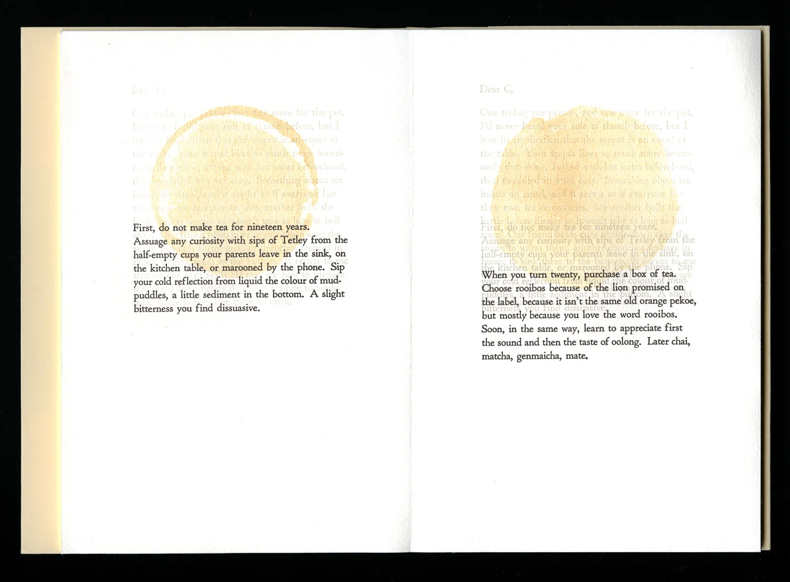 © 2016 M. MacCallum, Tea Ceremonies, view of the third-page spread, 19.5 x 13.1 x 1.5 cm (closed dimension), 19 x 25.4 cm (page spread)