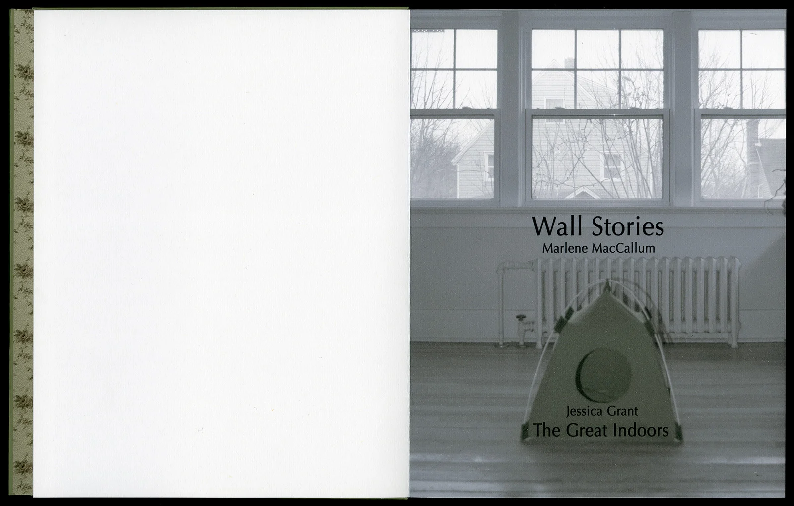© 2014 M. MacCallum, Wall Stories, dust jacket, inkjet on Digital Aya paper, view of title page, 26 x 20 x 1.2 cm (closed dimension)