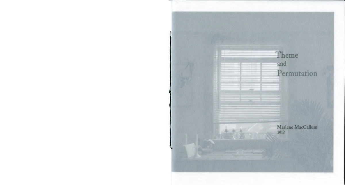 © 2012 M. MacCallum, Theme and Permutation, hand sewn pamphlet, images custom-printed in offset lithography on Mohawk Superfine, text printed in inkjet, covers are inkjets printed on translucent Glama, 23.5 x 21.6 x .6 cm (closed dimension)
