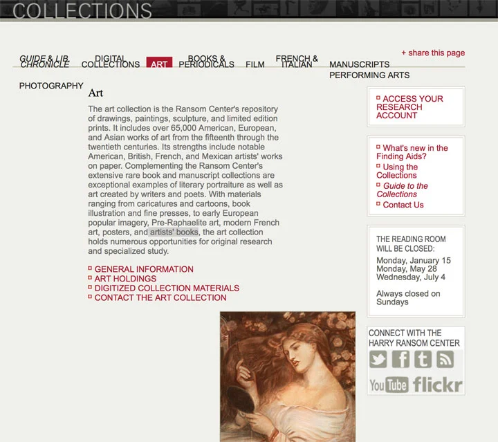 The Harry Ransom Website Collections page