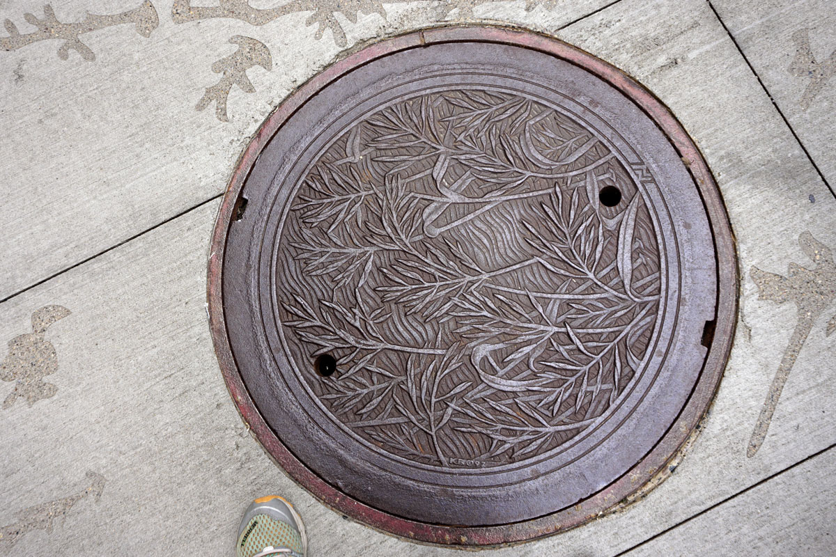 © 2018 Louise Levergneux. Wild Rice, manhole cover on Nicollet Mall, designed by Kate Burke.