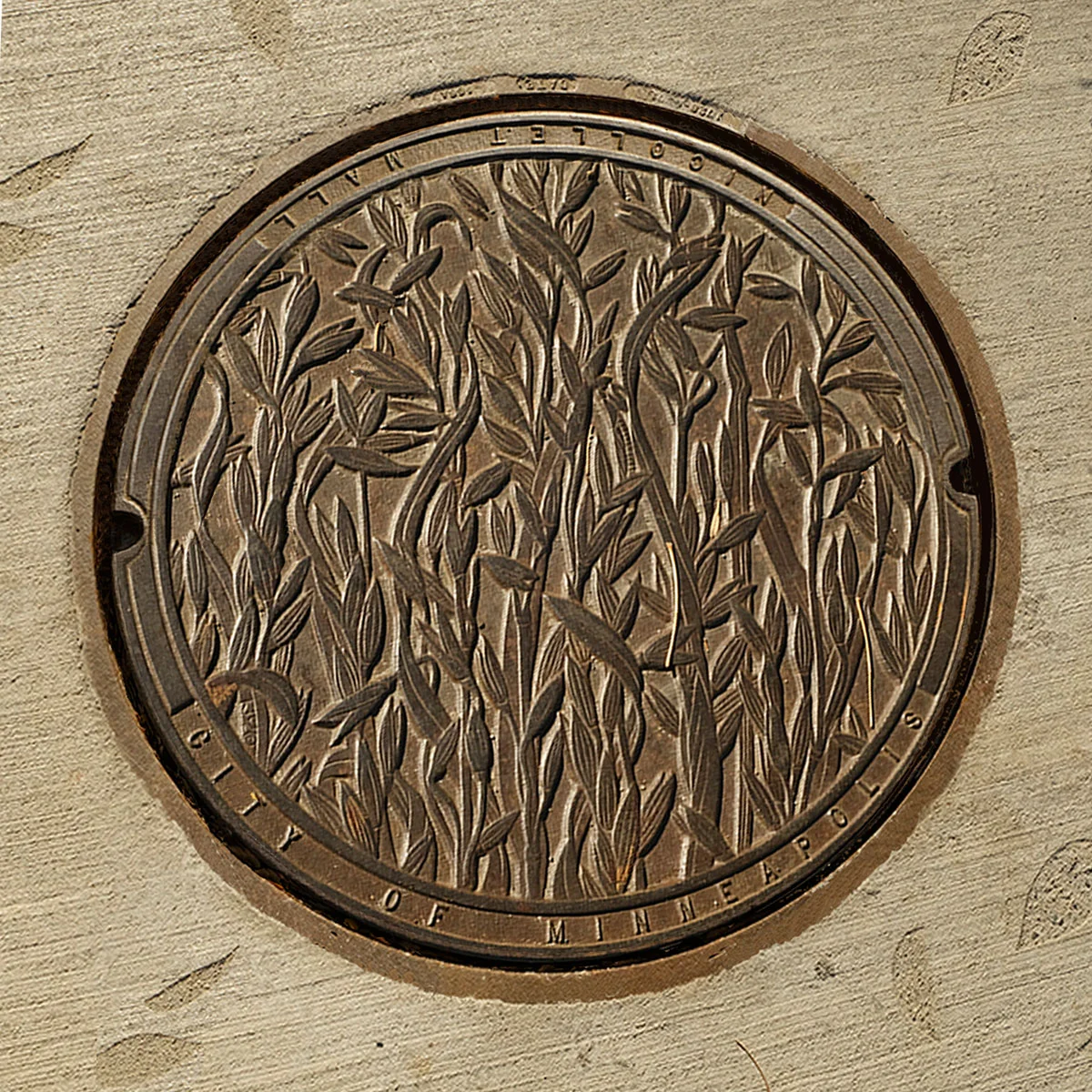 © 2018 Kate Burke. Oats, manhole cover when it was first install, designed by Kate Burke.