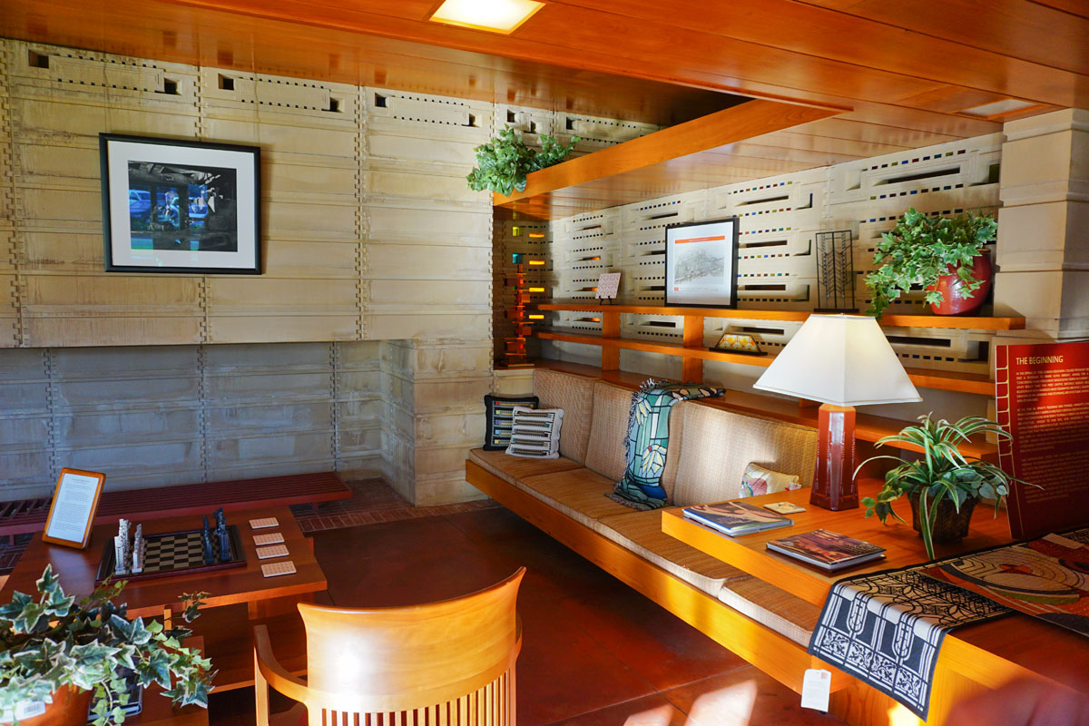 © 2019 Louise Levergneux. Wright envisioned the Usonian-style home concept as a way to construct simple, affordable homes for American families, emphasizing the use of locally sourced brick, wood and other natural materials.