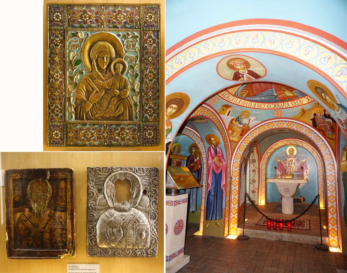 © 2019 Louise Levergneux. The magnificent St Photios Chapel is unique in the Western Hemisphere. It’s filled with exquisite Byzantine style frescoes of many apostles, angels, and saints of the Christian church. / La magnifique chapelle St Photios est unique dans l'hémisphère occidental. Elle est remplie de superbes fresques de style byzantin de nombreux apôtres et saints de l’Église chrétienne.