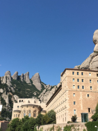 The rock pillars of Montserrat and its Benedictine monastery.