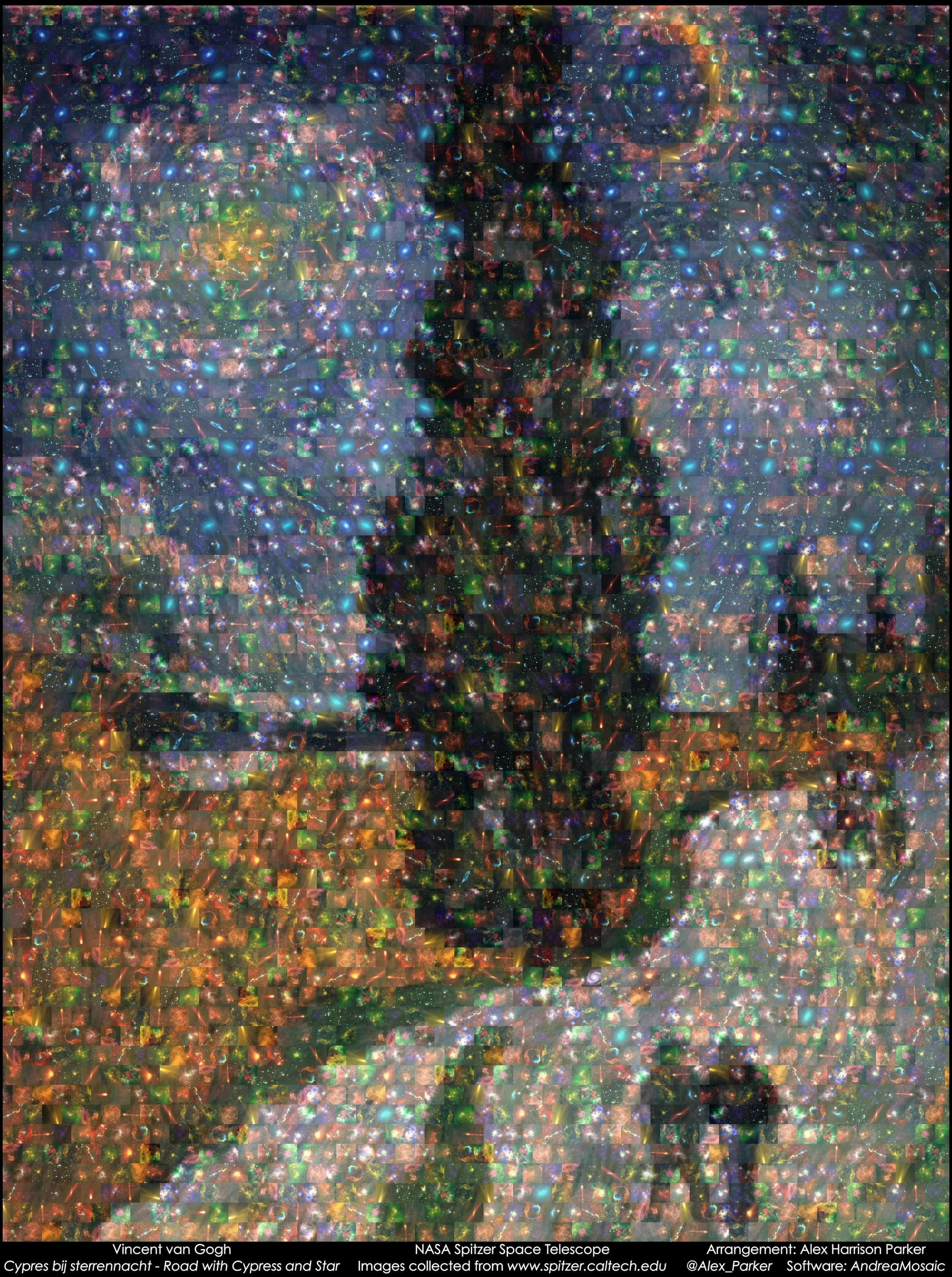 Spitzer Space Telescope / Van Gogh's "Road with Cypress and Star" mosaic.