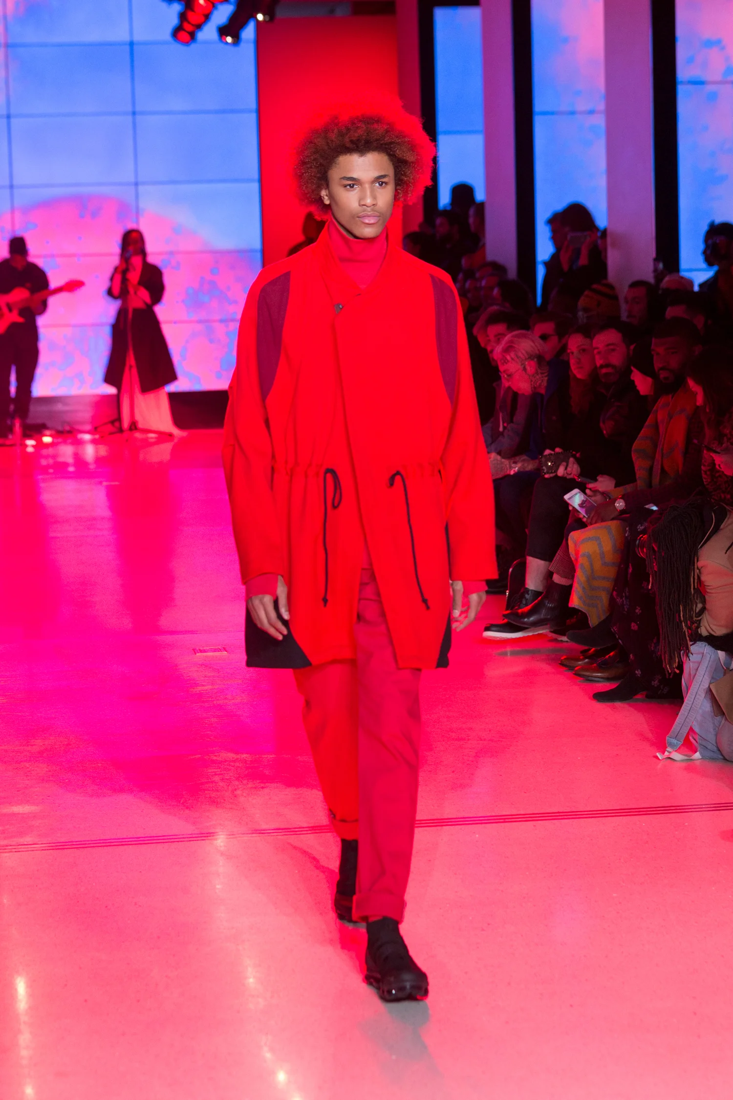 LOOK 20 ARC Parka / Crimson Red ARC Turtleneck / Crimson Red ARC Denim / Red Nike Air VaporMax Utility . .