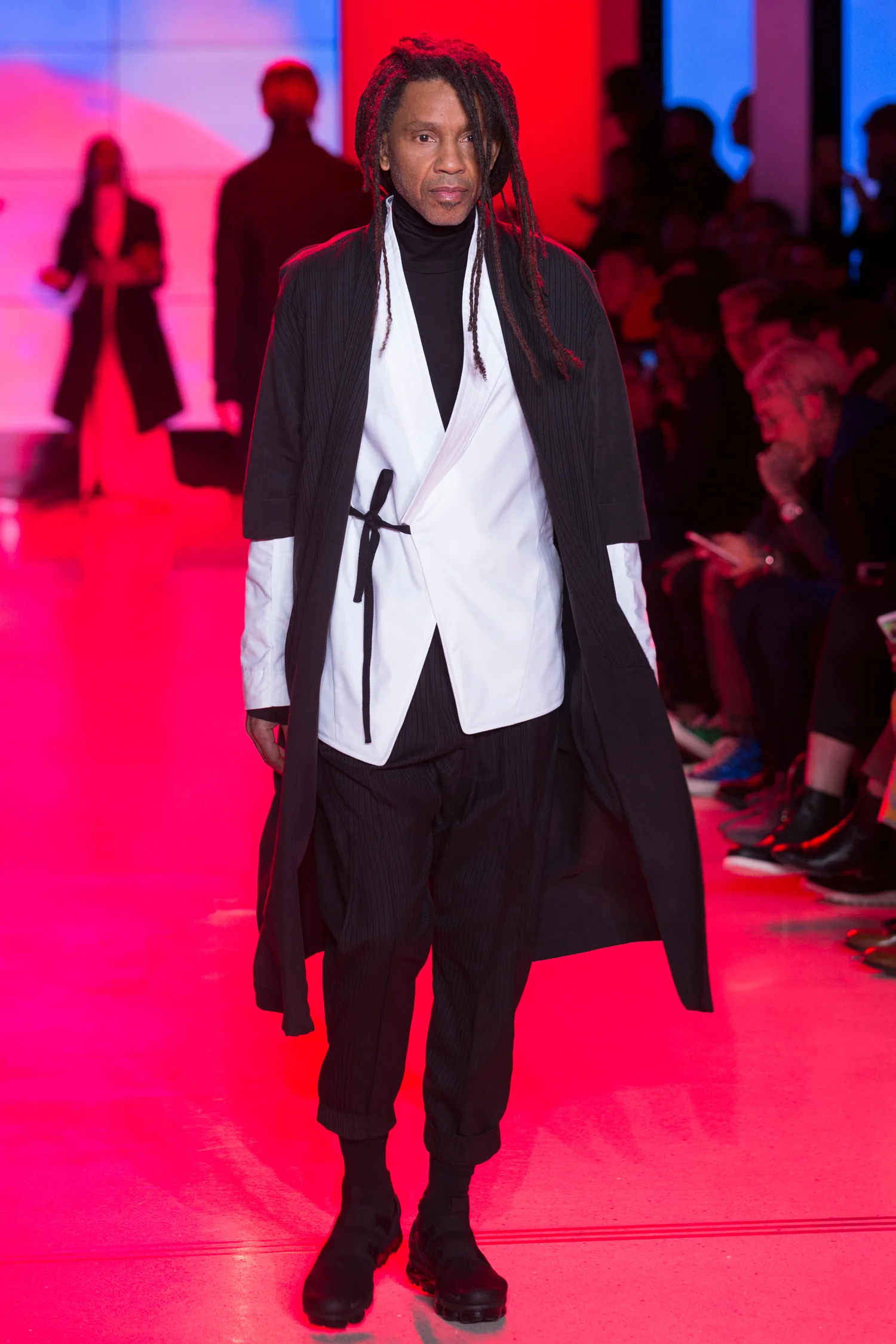 LOOK 5 ARC Noragi / Charcoal ARC Kimono Shirt / White Oxford ARC Turtleneck / Black Terry ARC Ankara Pant / Black Wool Nike Air VaporMax Utility