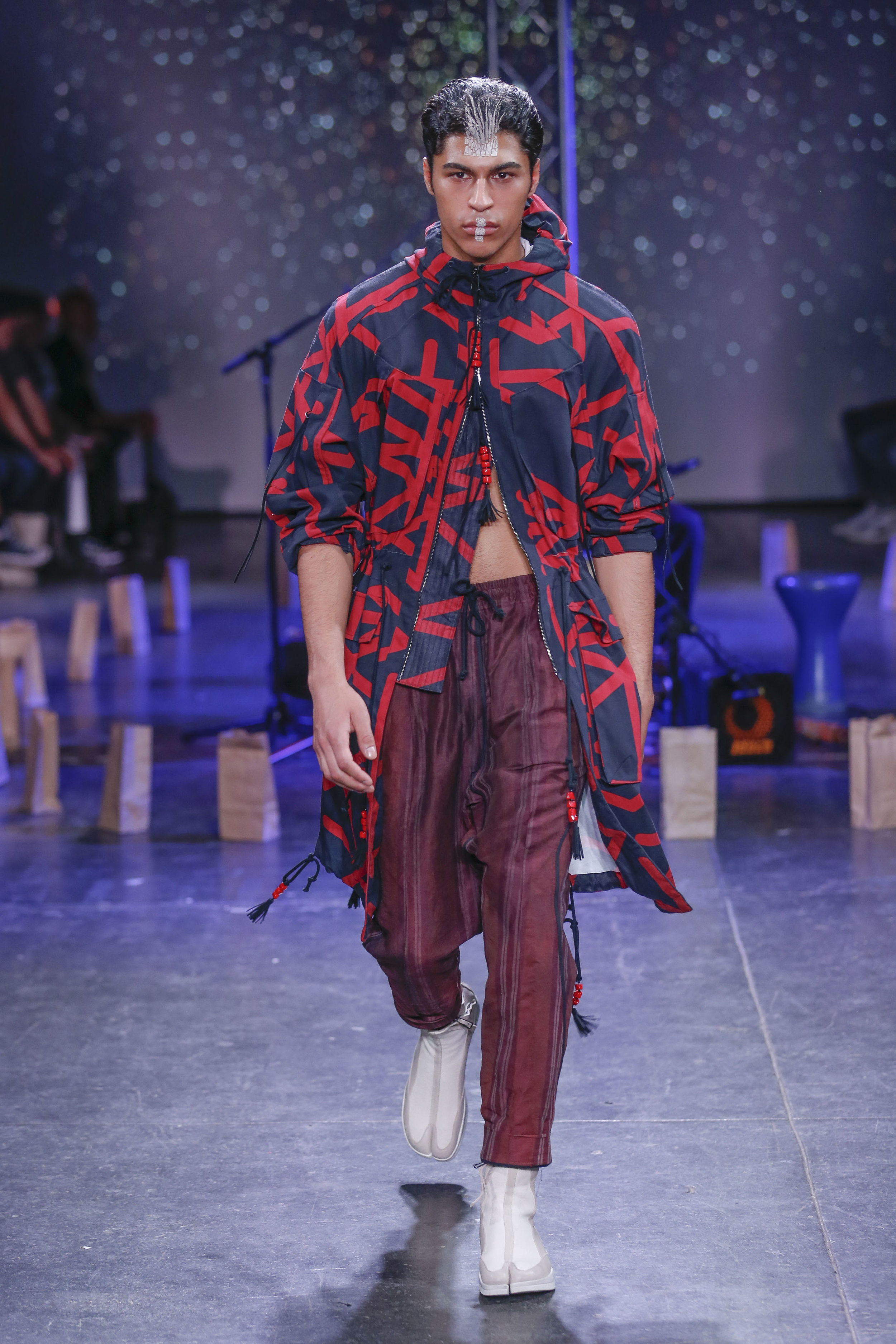  LOOK 14   ARC Phantom Parka  / Phantom Print   ARC Ankara Pant  / Maroon Stripe   ARC Apollo Tabi Boot  