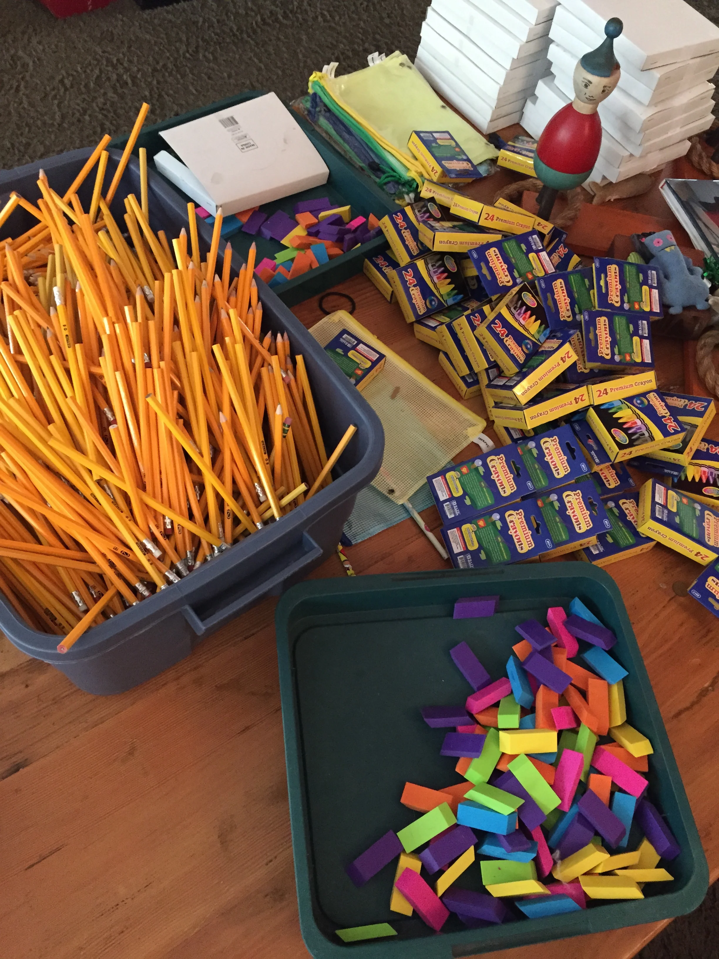 Supplies get packed in pencil bags