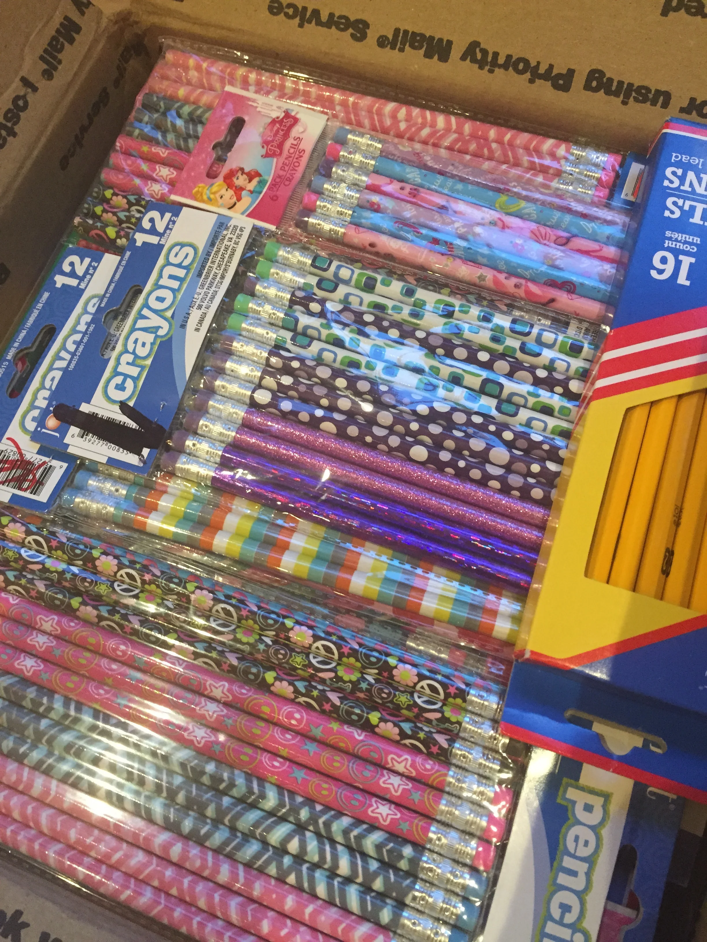 Huge box of pencils that were donated