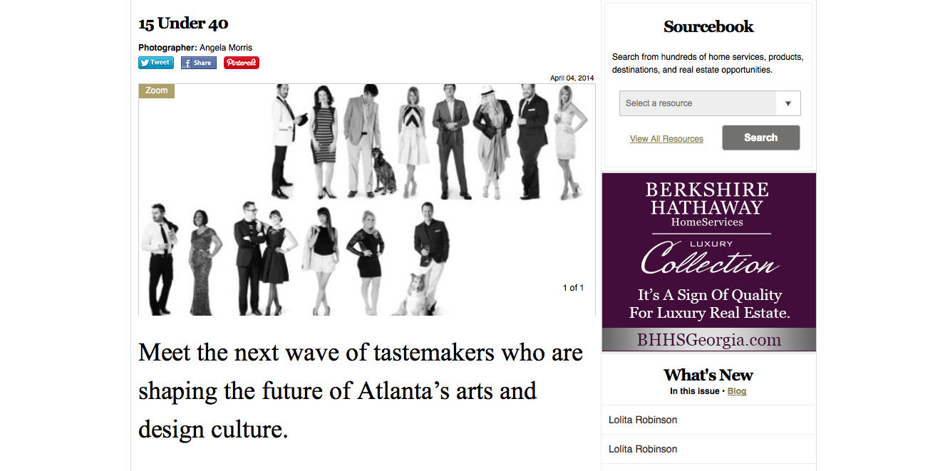 Honored as one of Atlanta Homes &amp; Lifestyle magazine's "Top 15 Under 40" Rising Stars