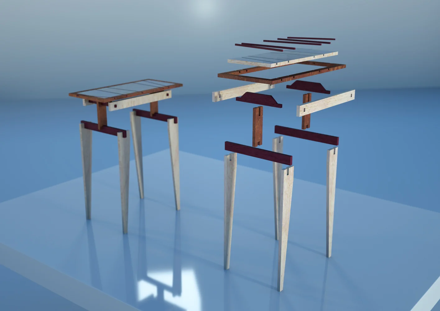  Exploring my research on Japanese Shinto Torii Gates I designed this set of side tables that resemble George Lucas' iconic "All Terrain Armored Transport" vehicles (At-At Walkers) from  Empire Strikes Back, 87'.&nbsp; Designed in Rhino 3D, rendered 
