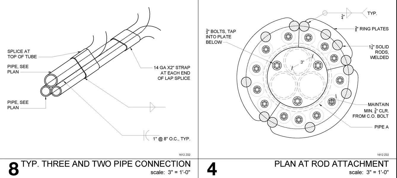 Drawing of mechanic and weldment connections for central columns.