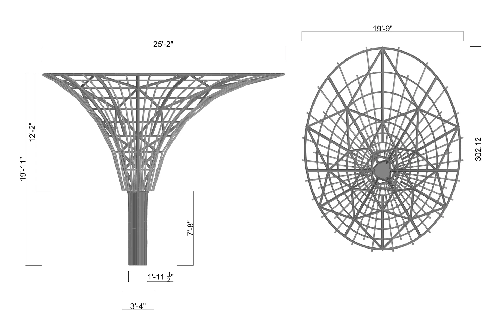 The diagrid substructure support system that’s robust enough to hold the “skin” panel system.