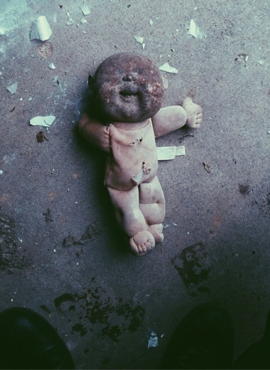 Creepy cabbage patch from hell that we found in the abandoned school (taken via Rob's instagram )