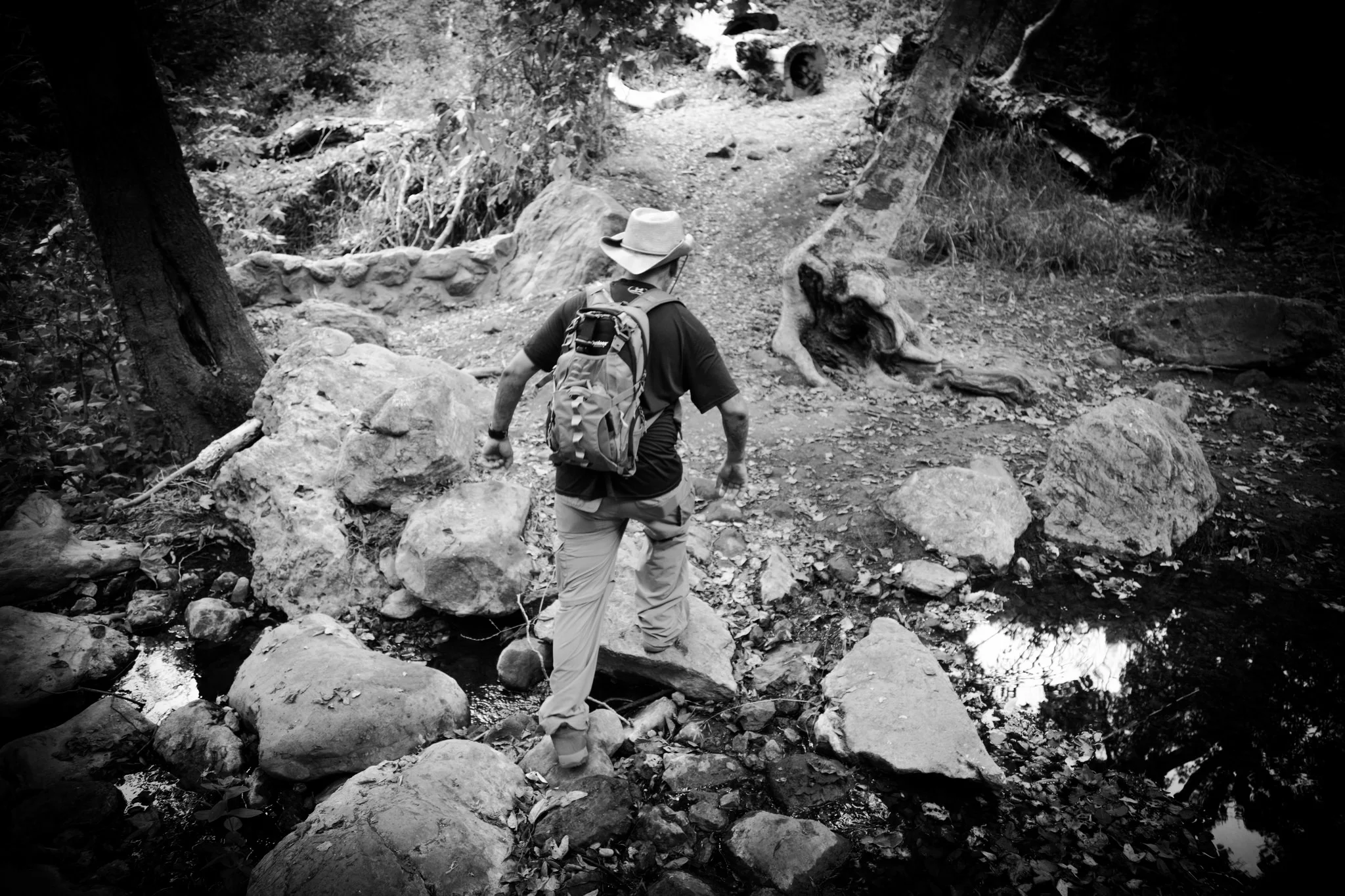 Rock hopping over the creek - Sostomo Trail