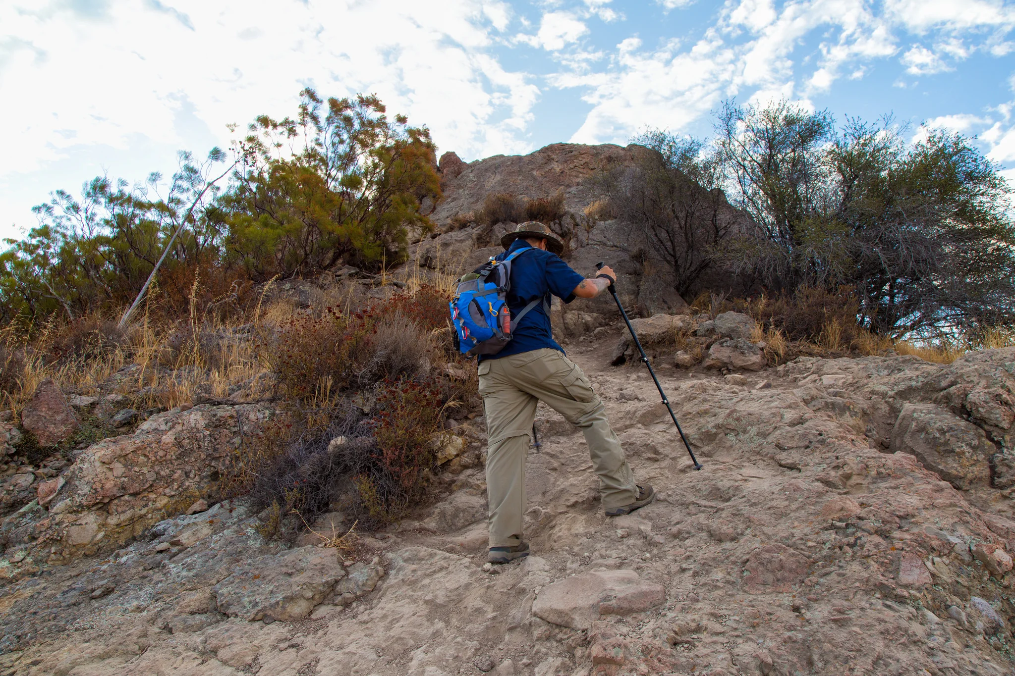 Testing the waters before a steep scramble here.