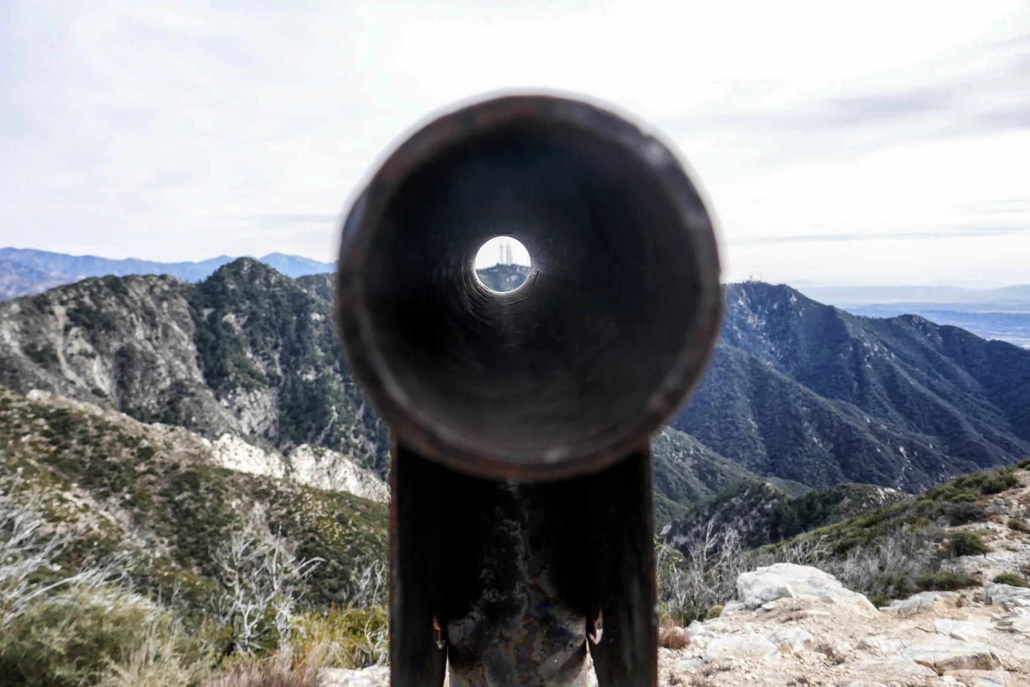Looking through the viewing tube at Mount Wilson.