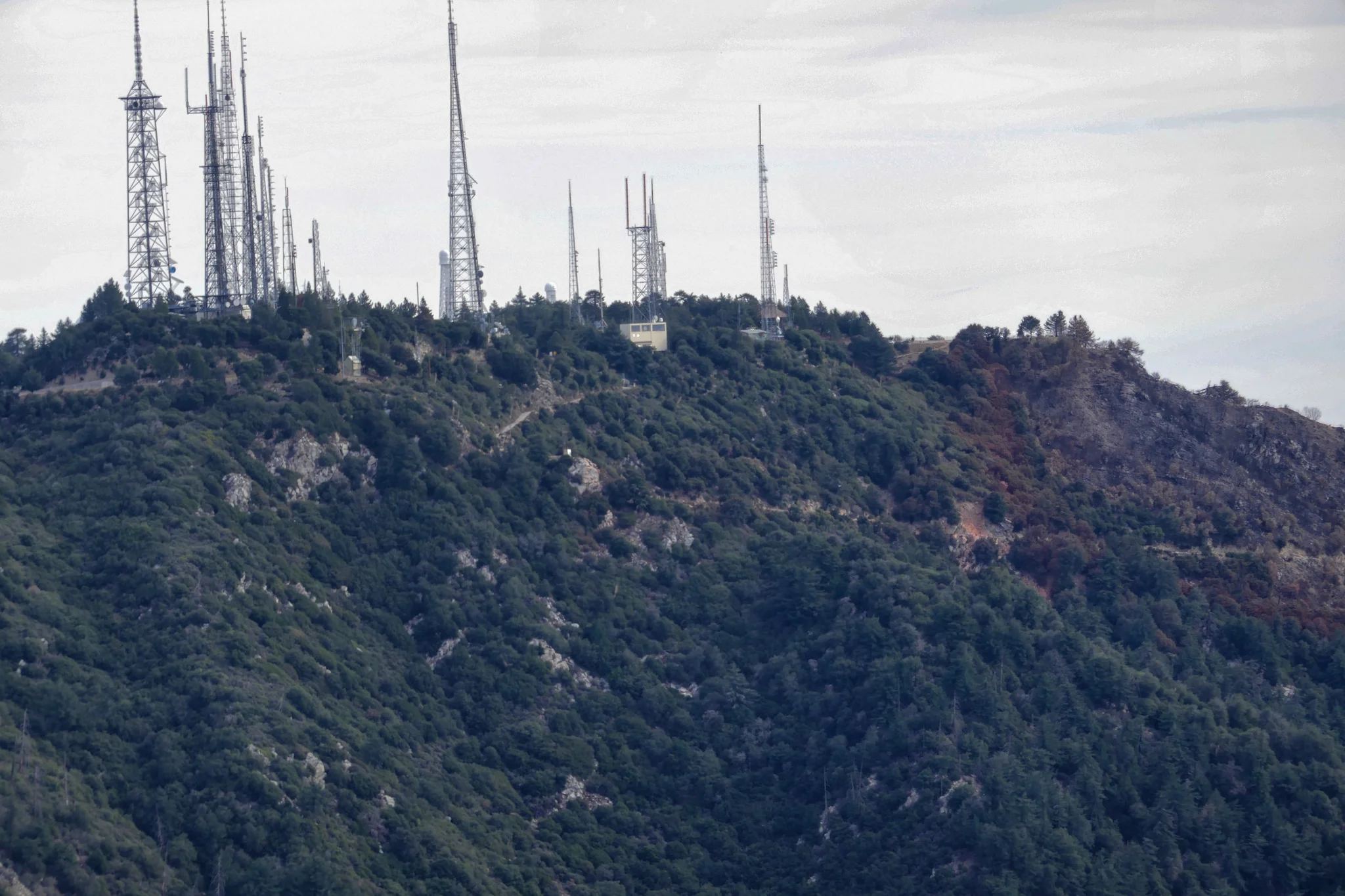 Looking over at Mount Wilson. &nbsp;You can see the red fire retardant from the recent Mount Wilson fire.