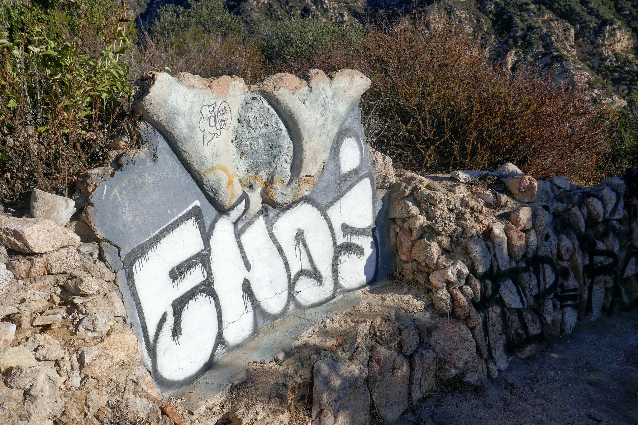 This was a loveseat located by the ruins of the Chalet. It's so sad to see it tagged by people who don't respect history.