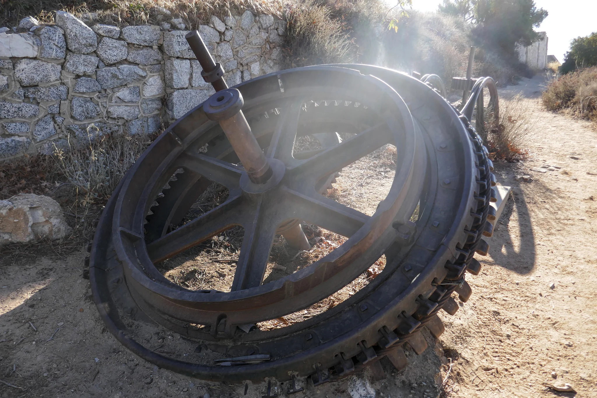 This is the bull wheel that would pull the funicular up the mountain.