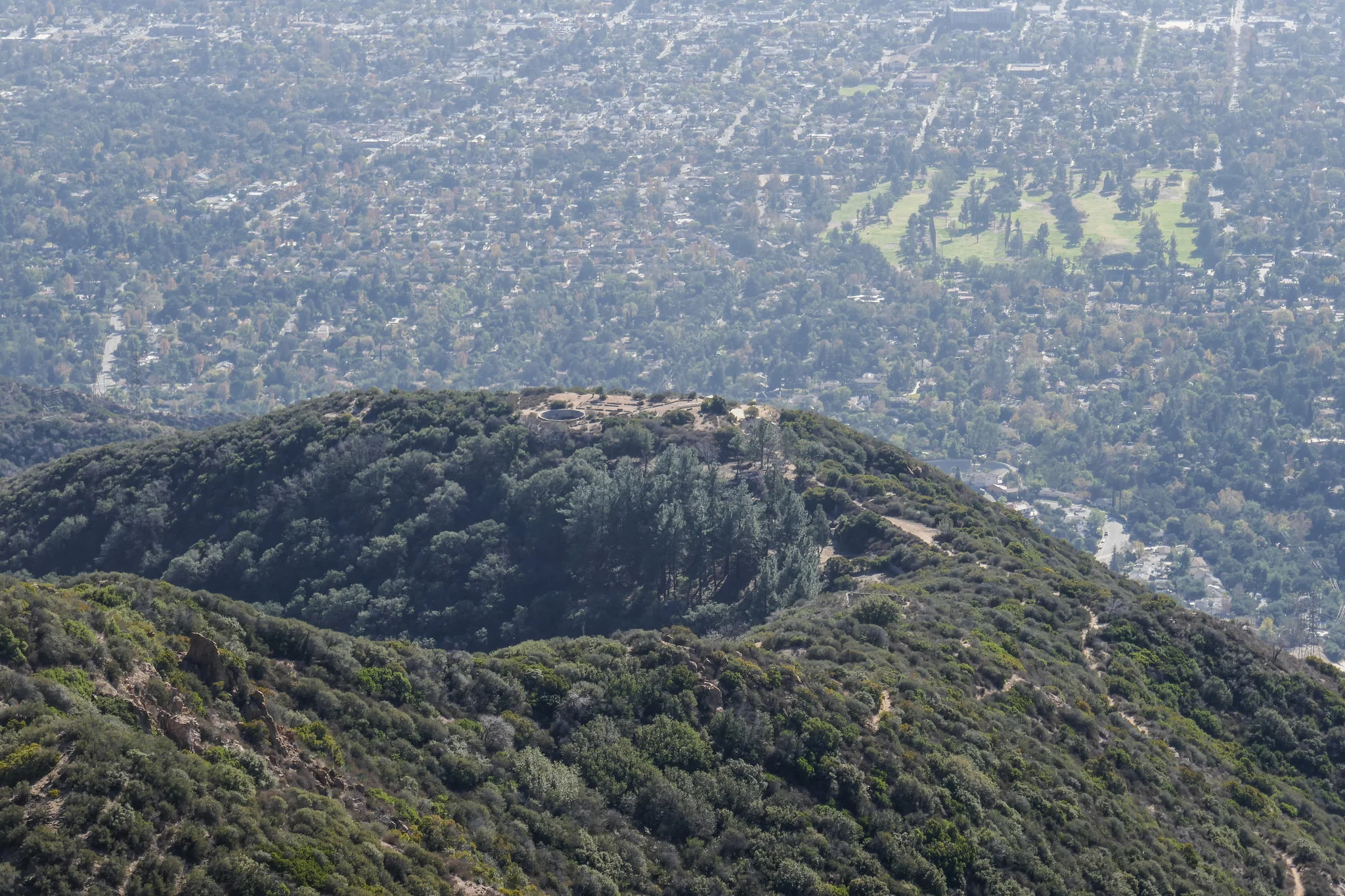 Looking down at the Echo Mountain House ruins from the Sam Merrill Trail.