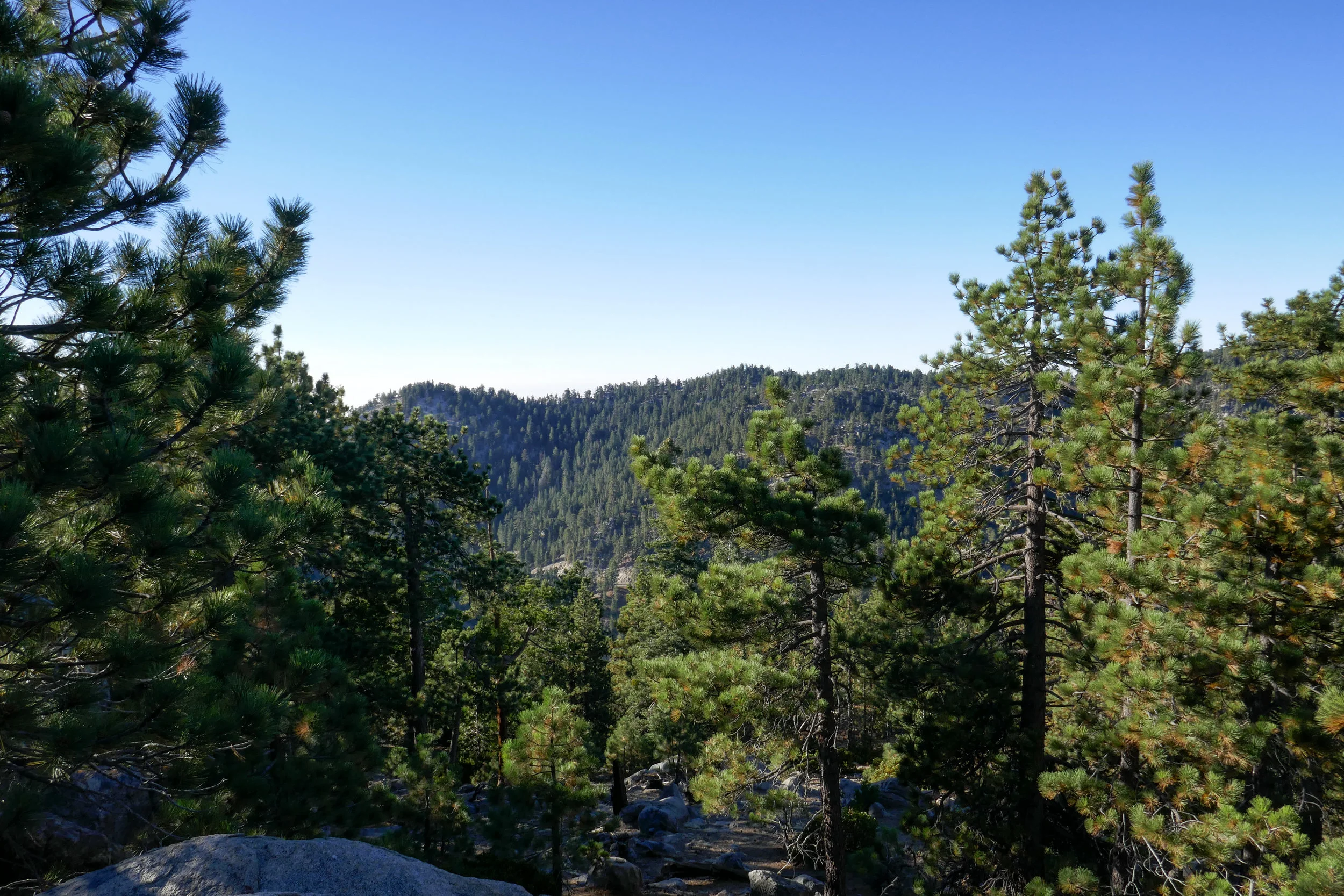 We enjoy our breakfast while looking over at Waterman Mountain and Twin Peaks. 