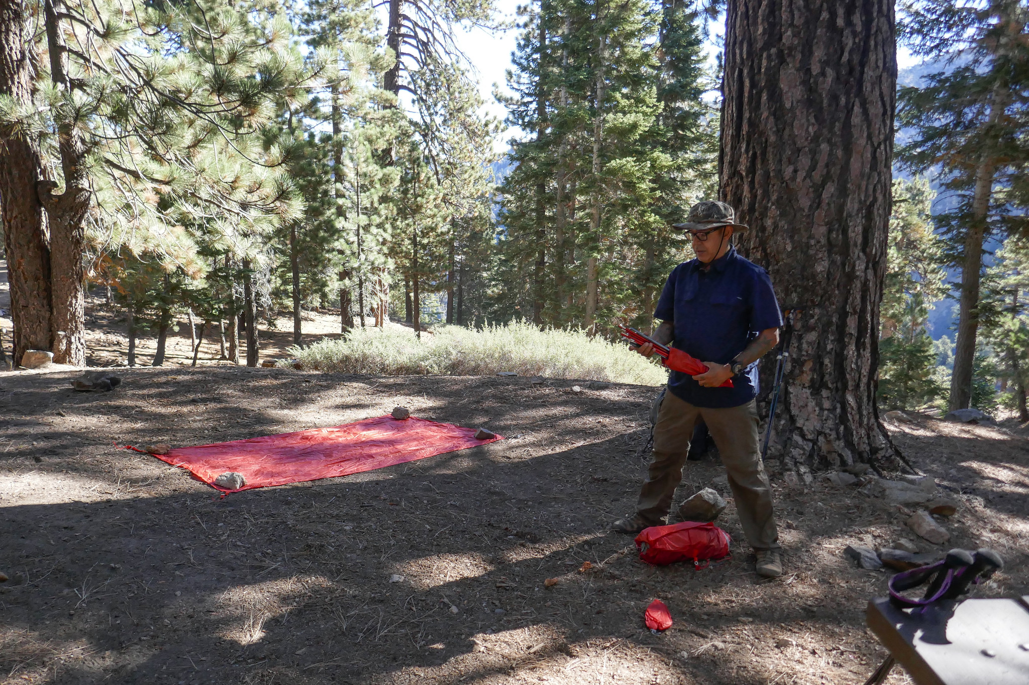 We reach Little Jimmy Campground. We find a spot, unload our gear and set up.