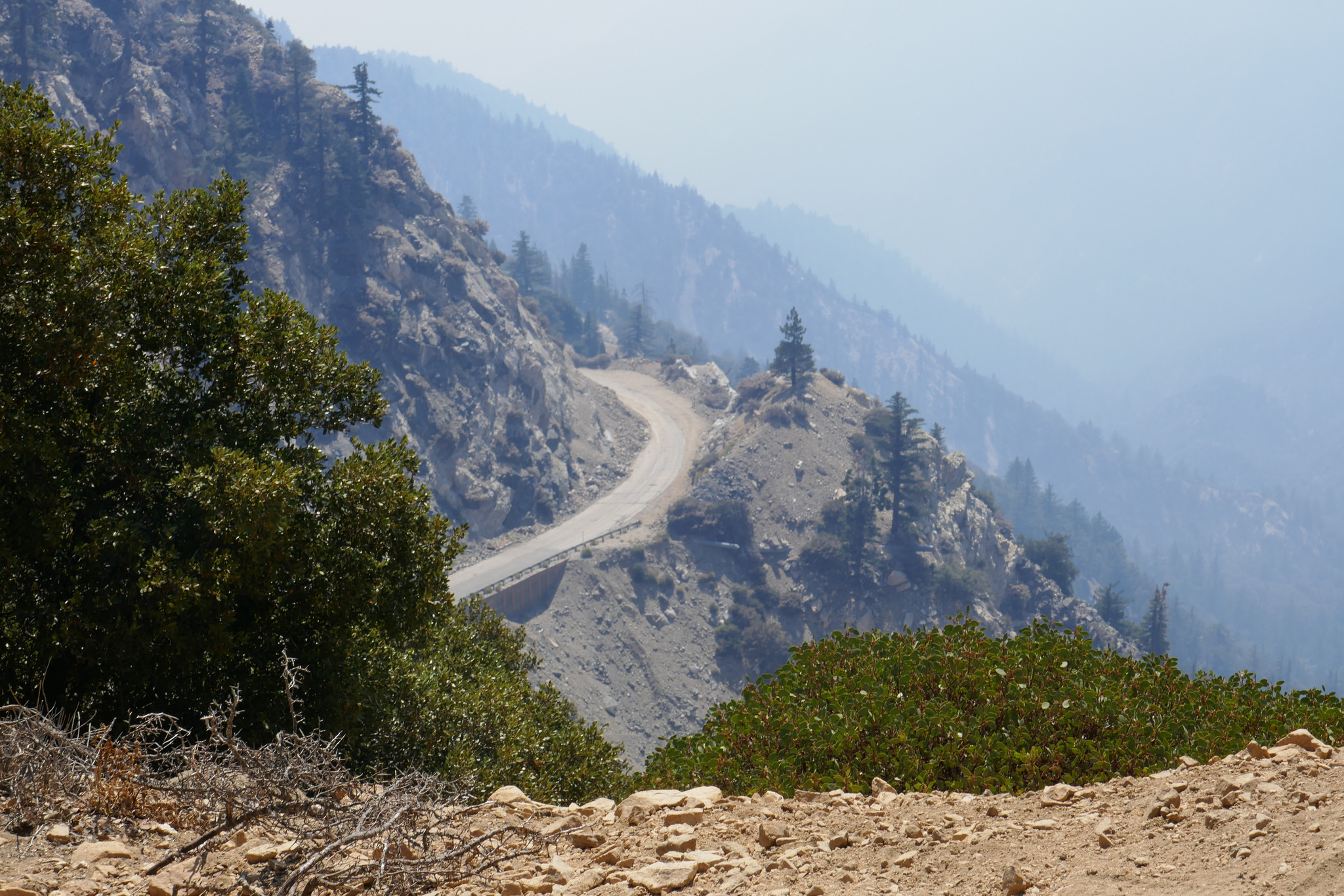 We found out later that a brush fire broke out in San Gabriel Canyon just above Azusa. Cars were being evacuated through the upper portion of Highway 39 that is usually closed.