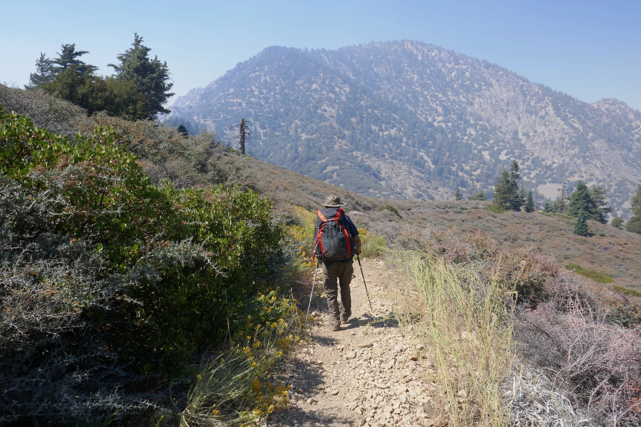 We continue hiking down in the smoky air.