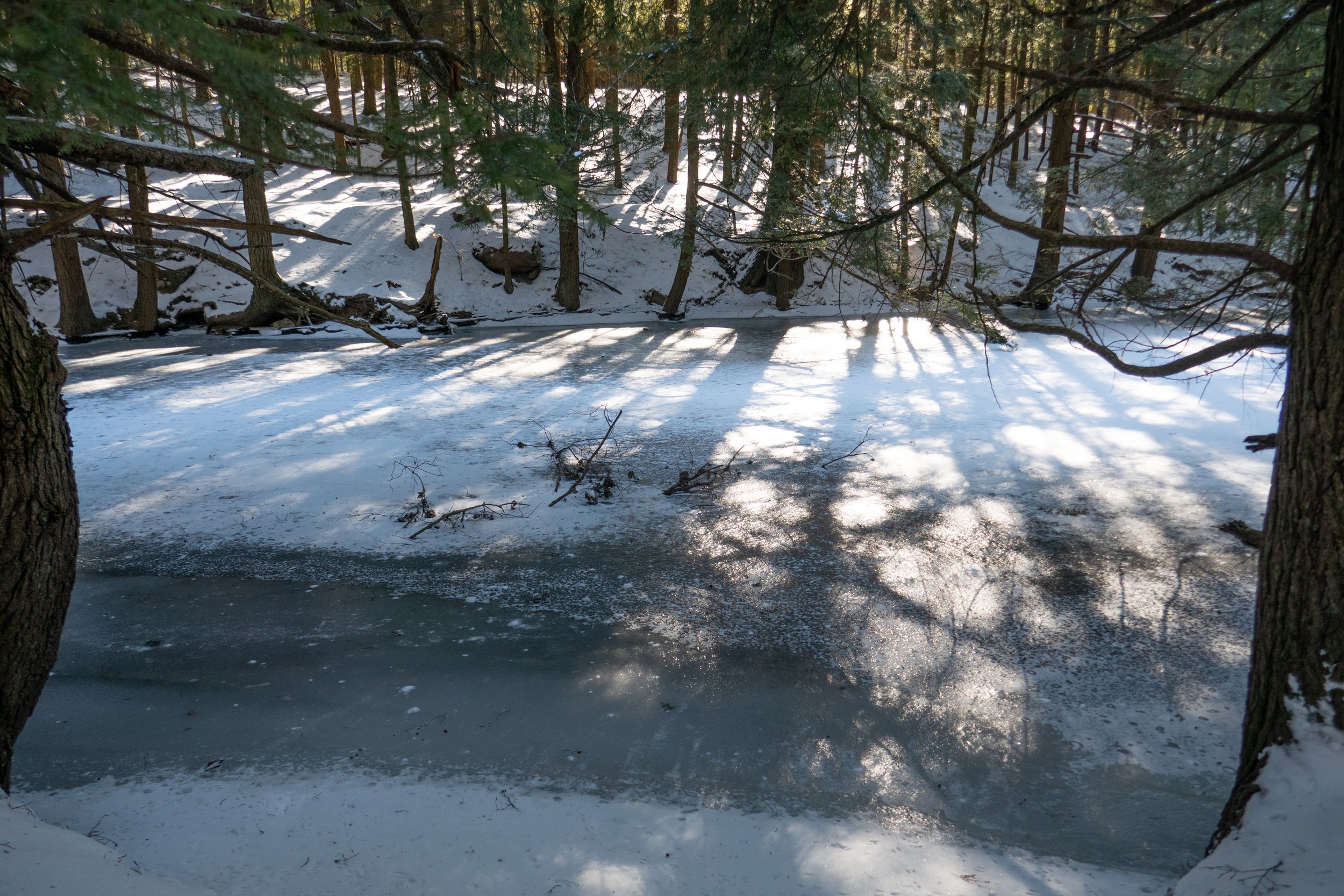  Many sections of the creek were frozen, but not completely.  The water was still flowing. 