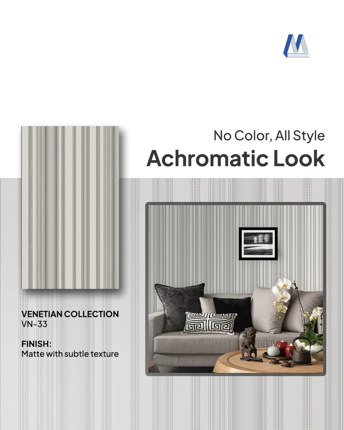 An achromatic look that never goes out of style ✨

With Venetian Collection &mdash; VN-33, you can create a space that feels clean and minimalist. 

The linear details combined with a matte finish &amp; subtle texture add depth, without overwhelming 