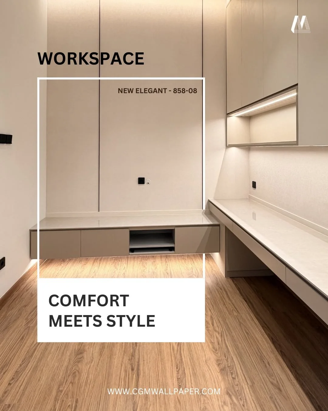 A minimal workspace isn&rsquo;t just about furniture - it starts from the wall.

With wallpaper from the New Elegant Collection &ndash; 858-08 in a soft cream tone, the space instantly feels calmer and easier on the eyes. 🤍

Creating a seamless back