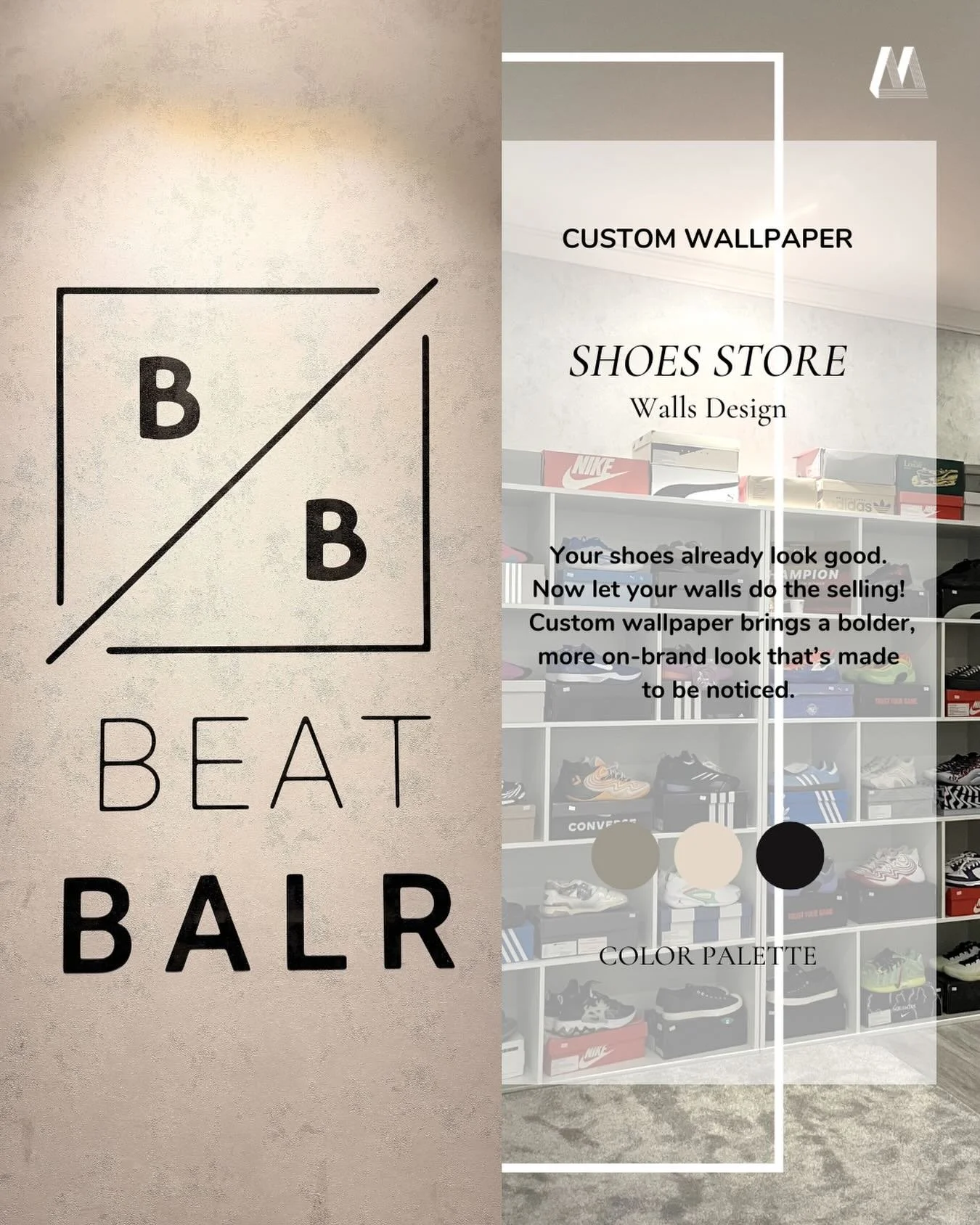 Great shoes catch attention.
Great walls keep people looking!!✨

Upgrade your store with custom wallpaper that reflects your brand&rsquo;s identity and vibe. 🔥🤩

Visit our website to explore our custom wallpaper collections: www.cgmwallpaper.com

#