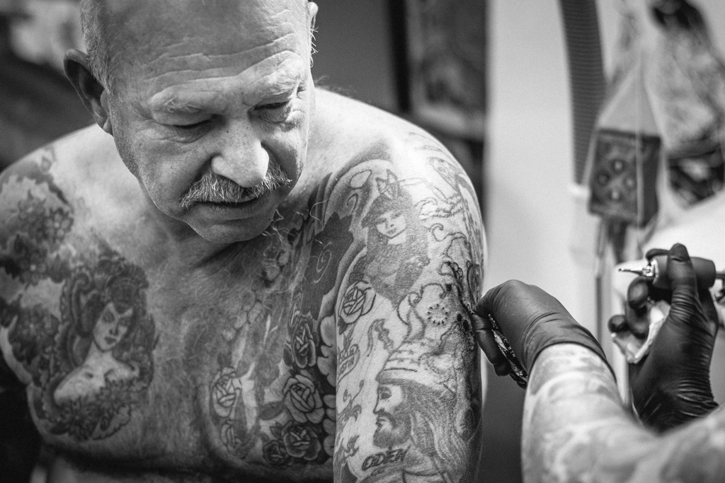 matt tattooing his old man.