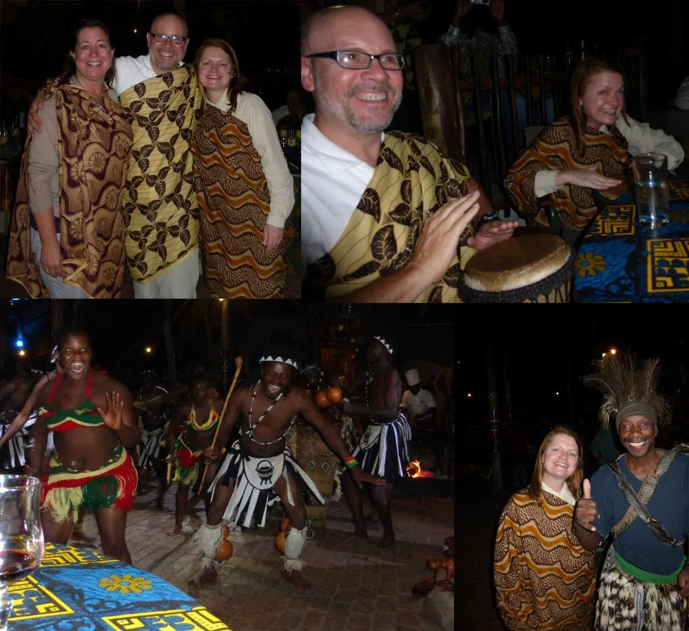 We celebrated being in Zimbabwe by going to The Bomba...an interactive dinner theatre experience. We weren't quite sure what to expect, but in the end, we all had a lot of fun. Melissa and Michael played the drums and Melissa and Annie had their fortunes told (sort of - they were basically the same - all is well). The warthog was delicious (says Michael). Melissa was grateful that there were other options.